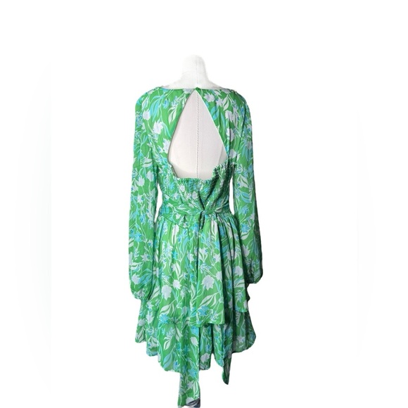 Jessica Simpson Green Women's Floral LS A-Line Midi Dress XL  Polyester EUC - Picture 5 of 6